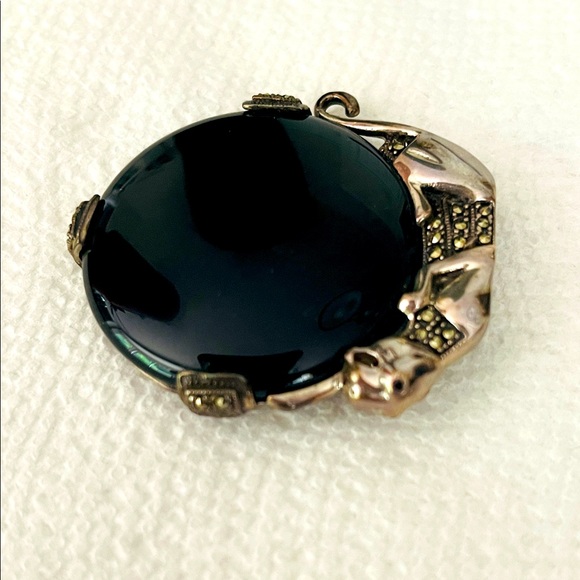 Vintage Sterling and Onyx Panther Pin - Picture 2 of 3